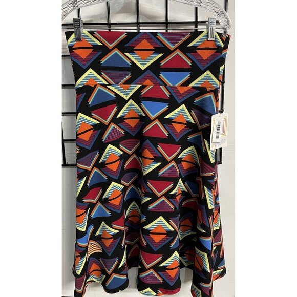 LuLaroe Azure A-Line Knee Length Skirt Black Orange Blue Geometric Womens Medium - Picture 2 of 5